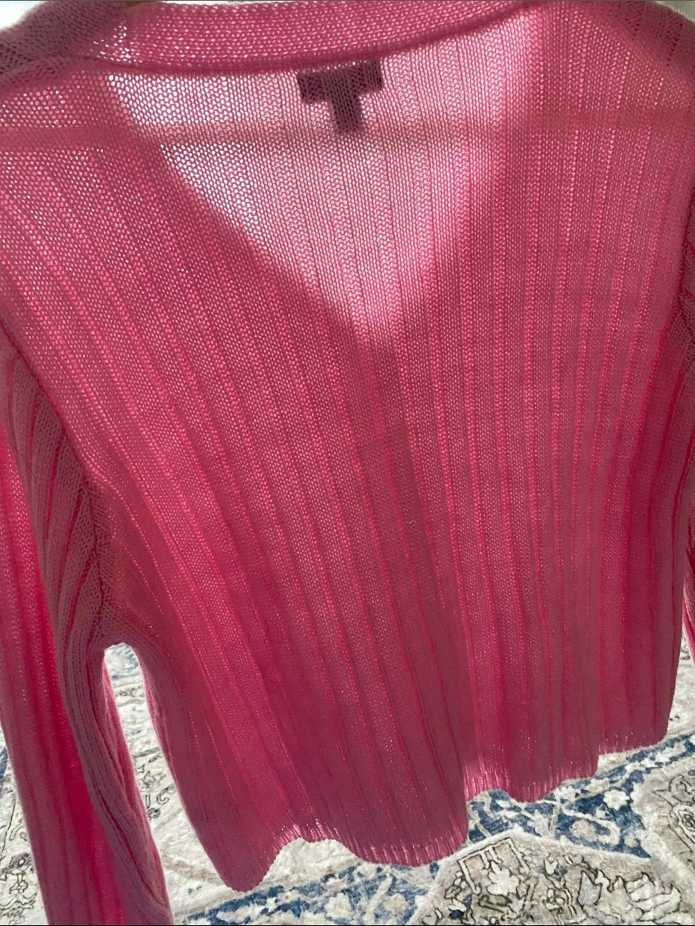 art class Pink Cropped Ribbed V-Neck Button Cardigan